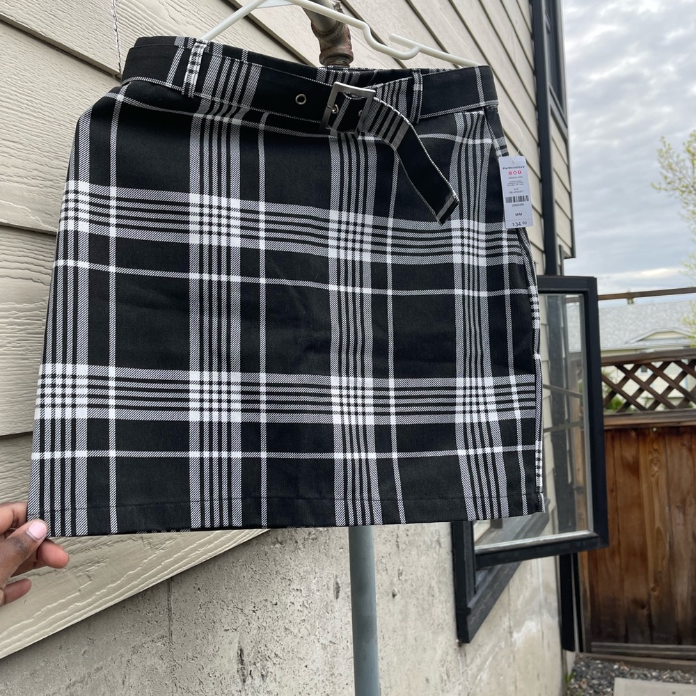 Plaid belted mini skirt